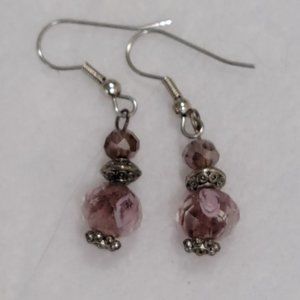 Purple and silver tone bead earring